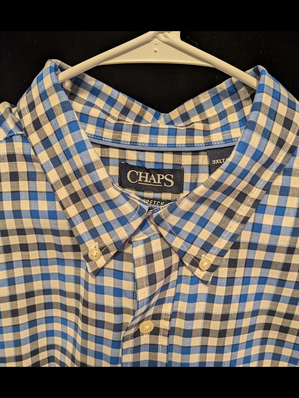 Chaps Men’s Blue and White Gingham Button-Down Collar Shirt 3XLT
